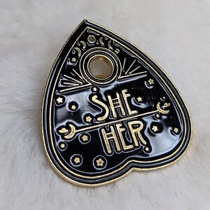 Pronoun Pin She / Her Ouija Board Planchette Enamel Pin